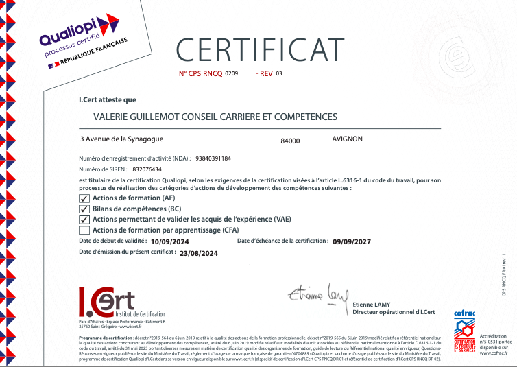 Certificat Qualiopi Mu formation Orientaction